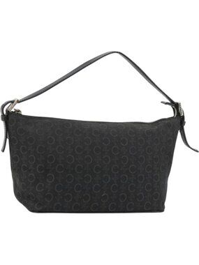 CELINE C Macadam Canvas Shoulder Bag Black Silver
